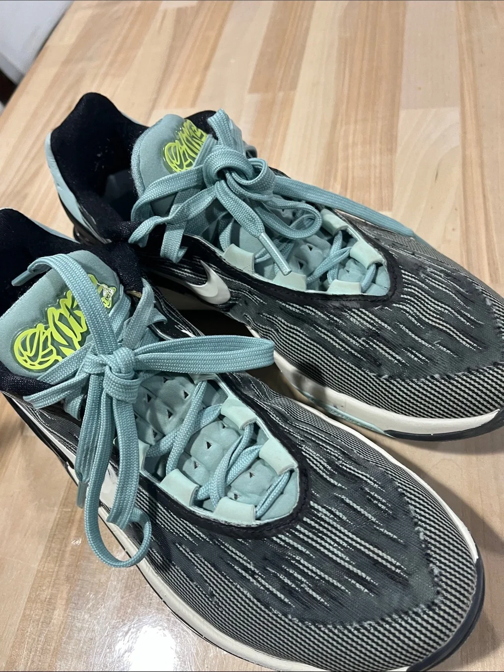 Nike Black and Mint Low-Top Basketball Shoes